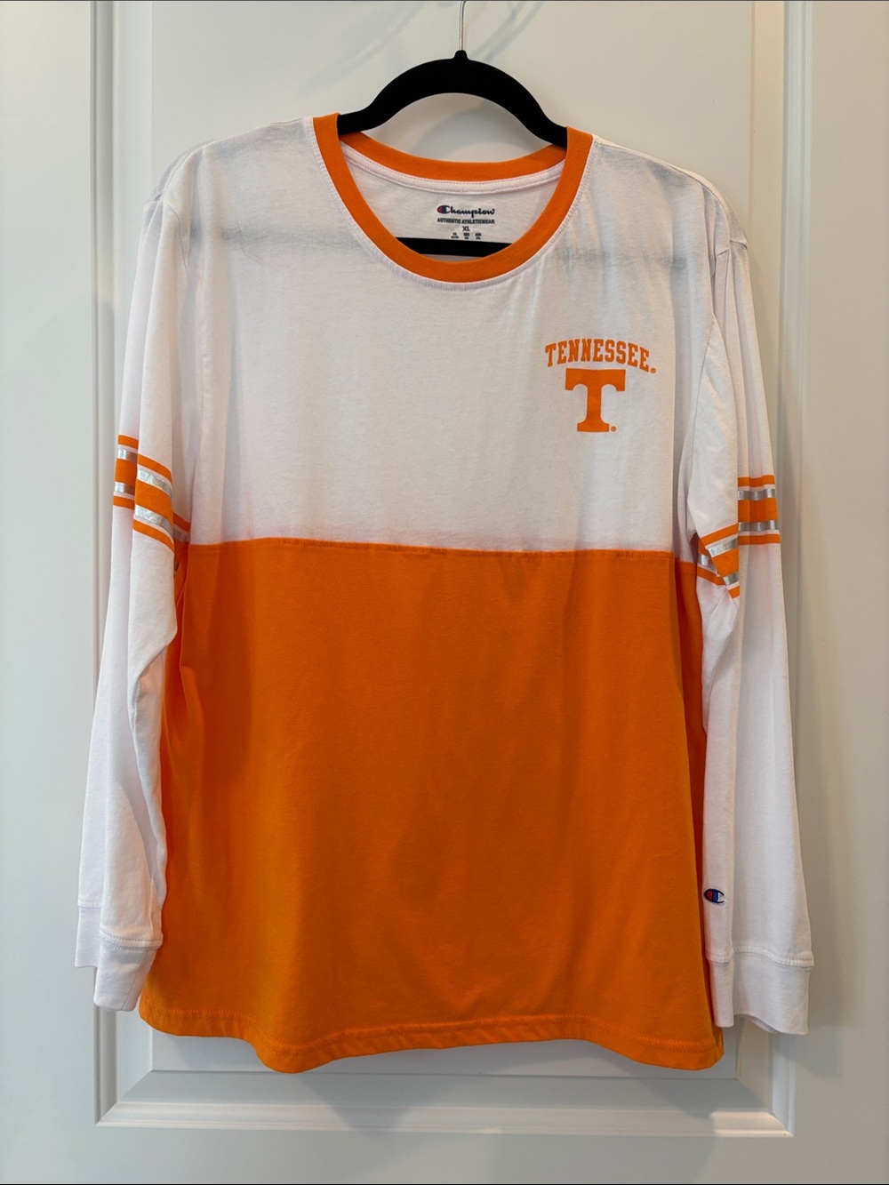 Champion White and Orange Tennessee Long Sleeve Colorblock Tee